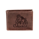 James Madison University, Bi-Fold Wallet, Brown, CH, 100% Genuine Leather