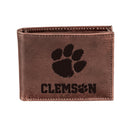 Clemson University, Bi-Fold Wallet, Brown, CH, 100% Genuine Leather