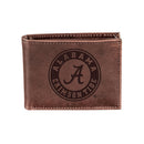 University of Alabama, Bi-Fold Wallet, Brown, CH, 100% Genuine Leather