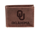 University of Oklahoma, Bi-Fold Wallet, Brown, CH, 100% Genuine Leather