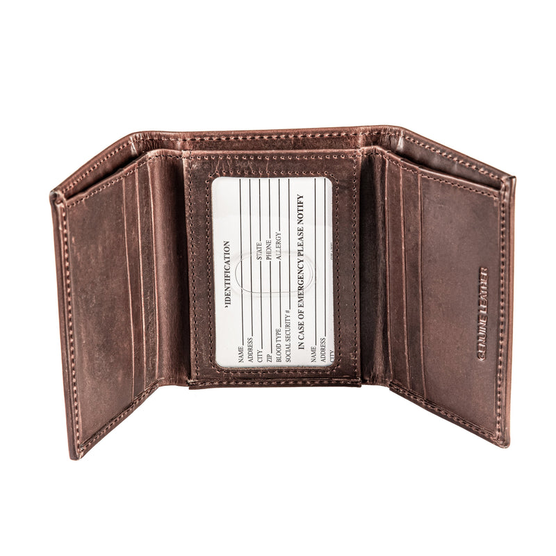 Evergreen Gifts,Los Angeles Chargers, Tri-Fold Wallet, Brown, CH, 100% Genuine Leather,4.25x3.13x0.75 Inches