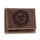Washington Nationals Tri-Fold Wallet Brown 100% Genuine Leather