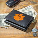 Clemson University Black Tri-Fold Embroidered Wallet w/ RFID Blocking