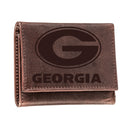 University of Georgia, Tri-Fold Wallet, Brown, CH, 100% Genuine Leather