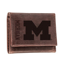 University of Michigan, Tri-Fold Wallet, Brown, CH, 100% Genuine Leather