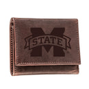 Mississippi State, Tri-Fold Wallet, Brown, CH, 100% Genuine Leather