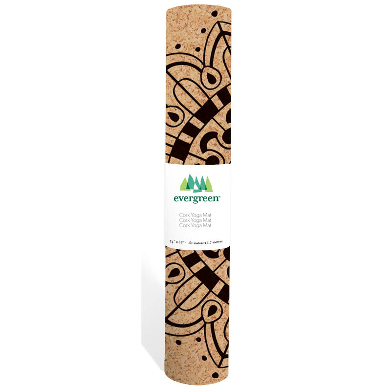 Evergreen Gifts,Antimicrobial Cork Yoga Mat w/ TPE backing, Namaste, Black, 4mm, 24" x 72",24x0.15x68 Inches