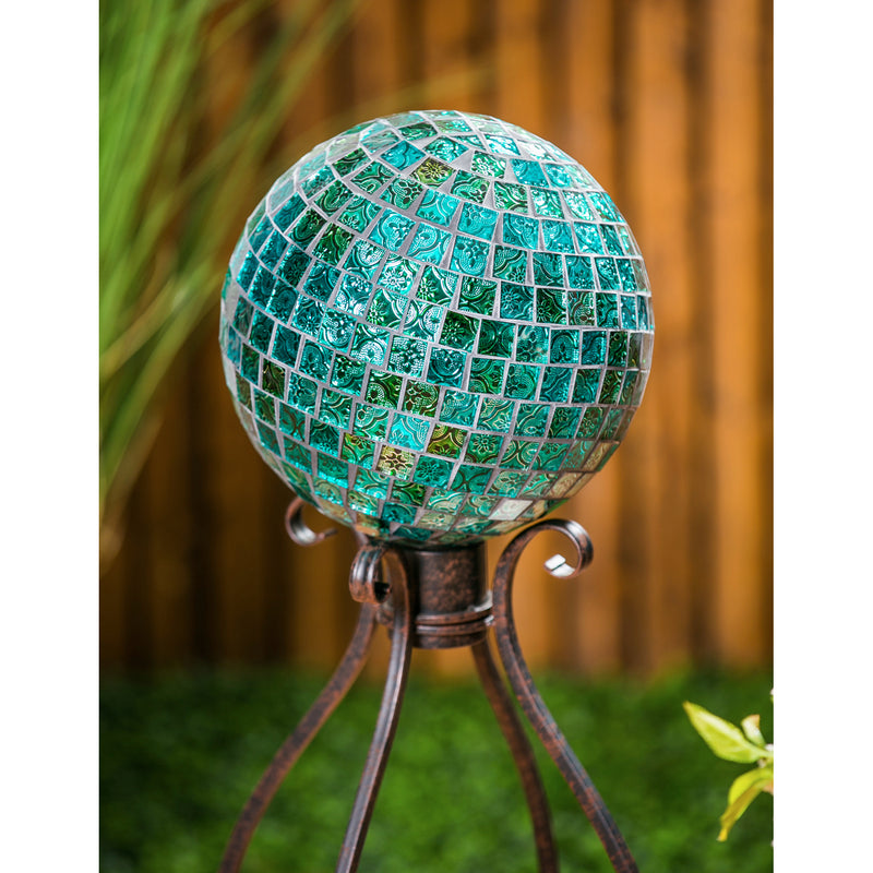 10" Mosaic Glass Gazing Ball, Turquoise Mosaic,84g2483