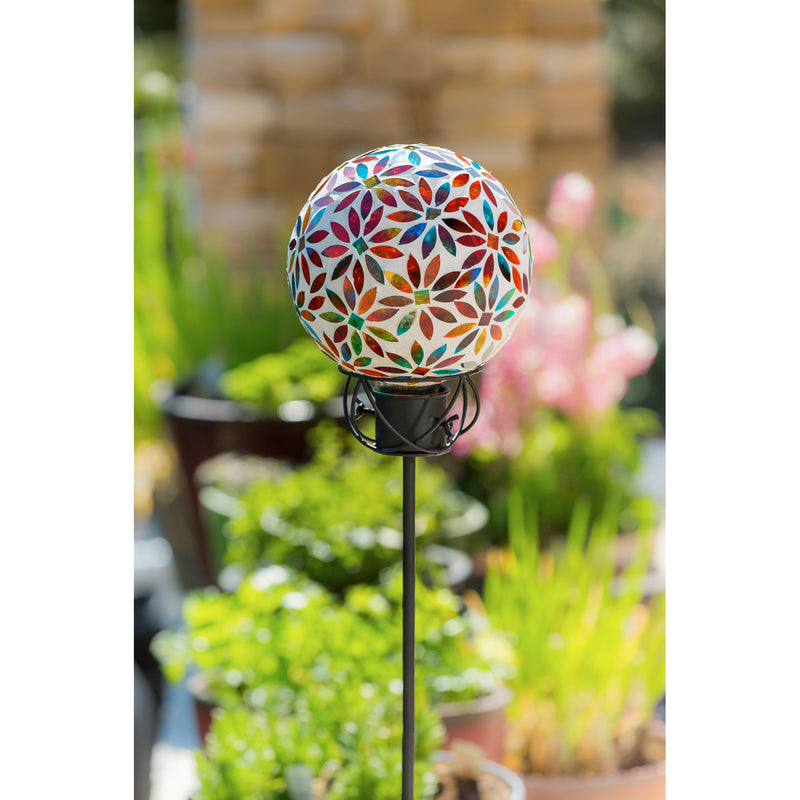 8" Mosaic Glass Gazing Ball, Bright Flowers,84g3377