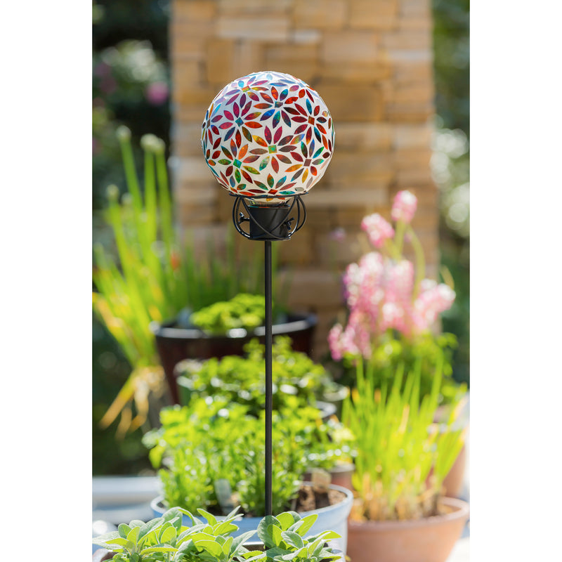 8" Mosaic Glass Gazing Ball, Bright Flowers,84g3377