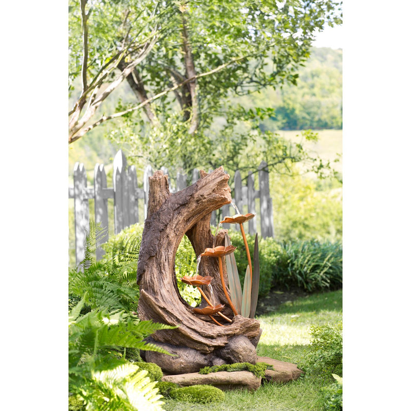 Realistic Indoor/Outdoor Woodland Stump Fountain with Metal Lily Pads,84g3428