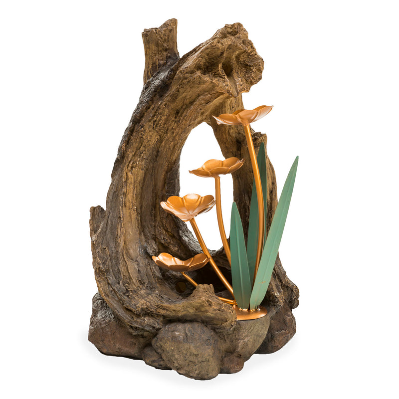 Realistic Indoor/Outdoor Woodland Stump Fountain with Metal Lily Pads,84g3428