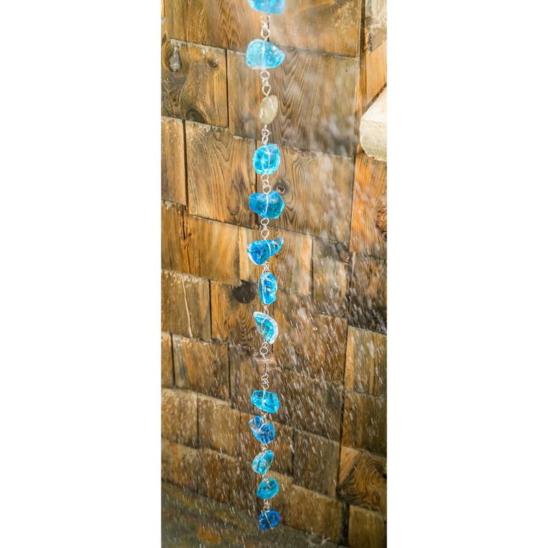 71"H Blue Glass Rain Chain,84g3764