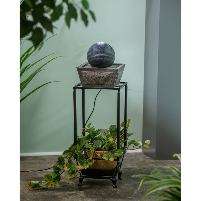 Ridged Globe Fountain with Planter Shelf,84g3847