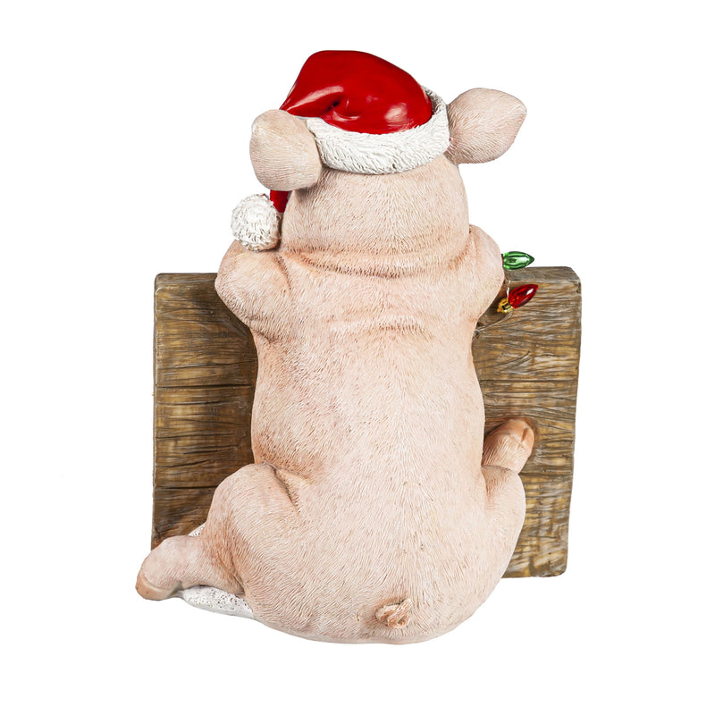 10" LED Battery Operated Holiday Pig with Christmas Sign Garden Statuary,84g4256