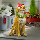 24"H Golden Retreiver with Santa Hat and Wreath Garden Statuary