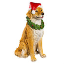 24"H Golden Retreiver with Santa Hat and Wreath Garden Statuary
