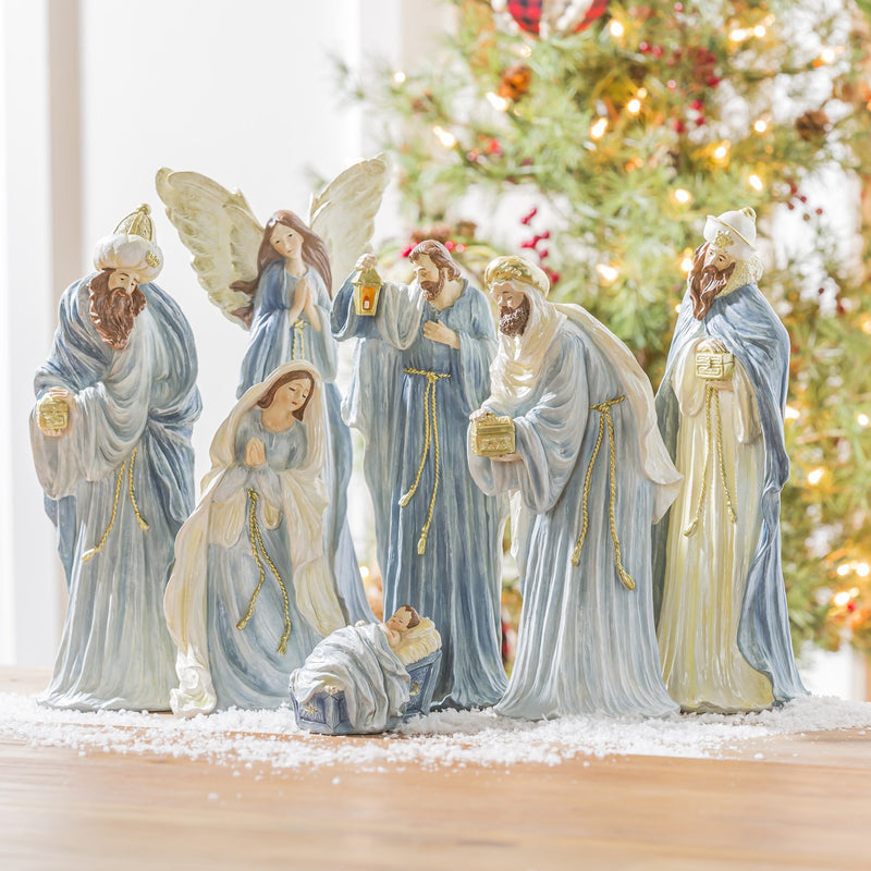 Nativity Set with Blue Accents, Set of 7,84g4324