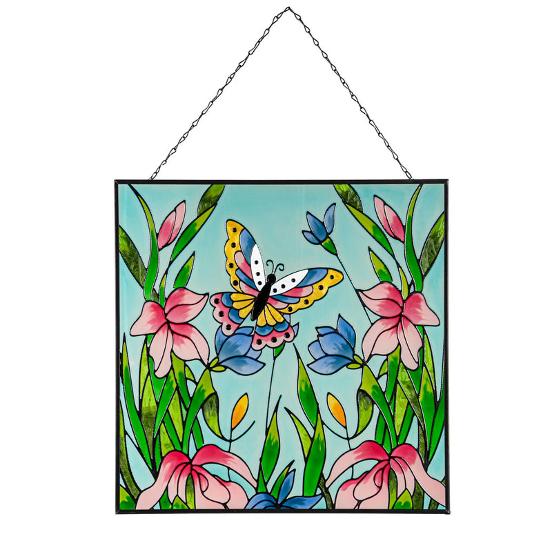 8" x 8" Hand painted Floral Insects Suncatcher, Asst of 2,84g5016