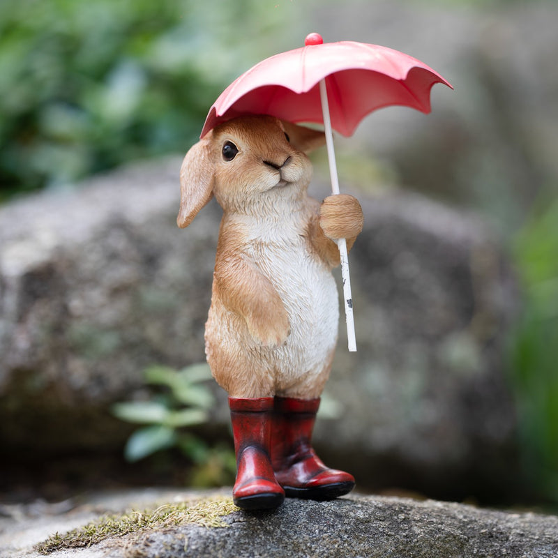 Evergreen Statuary,Rainy Day Rabbit, Boots,4.72x5.7x9 Inches