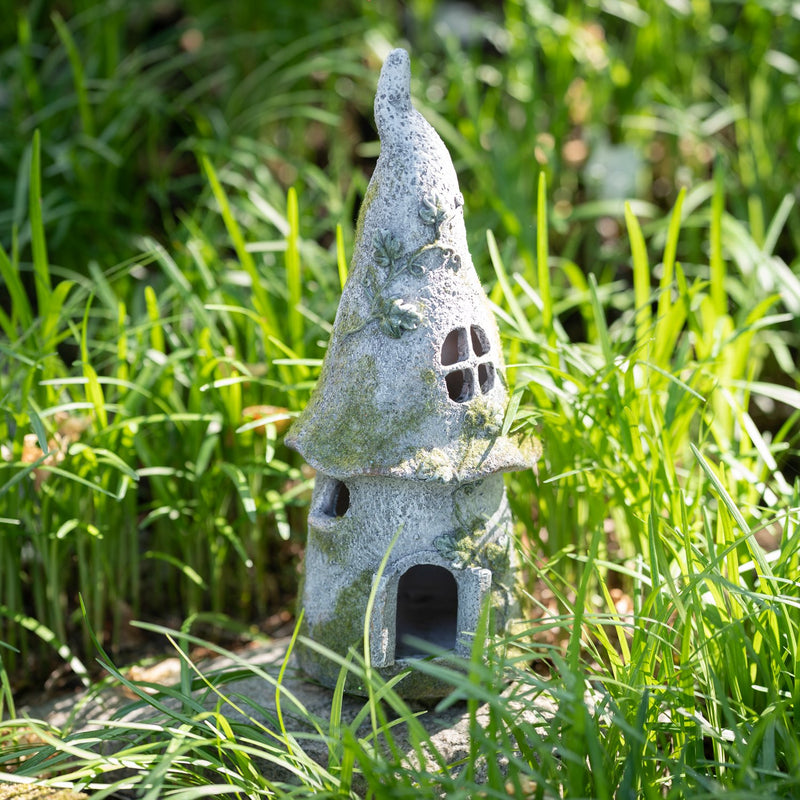 Evergreen Statuary,12" Faux Moss Fairy Cottage Statuary,5.13x5.13x12.38 Inches