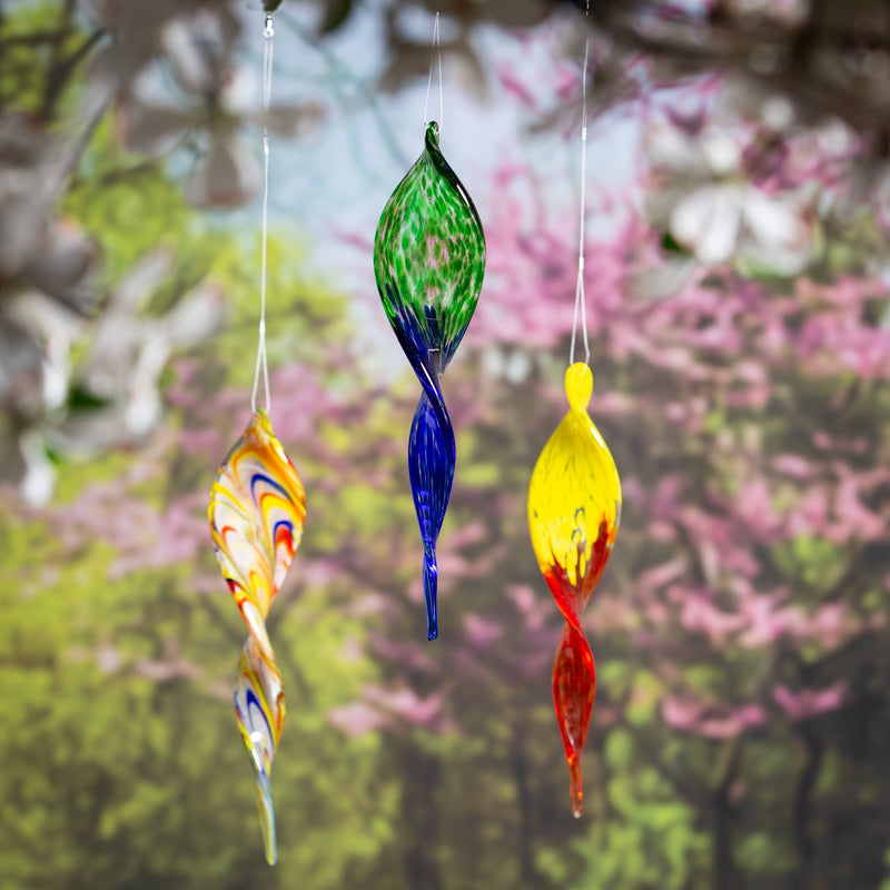 Multi-Color Hanging Artglass Outdoor Ornament, Set of 3,84g5069