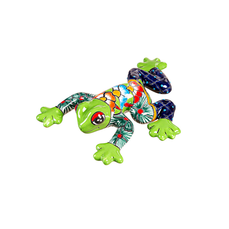 Evergreen Statuary,Talavera Ceramic Frog Statuary,9.45x10.5x2.3 Inches