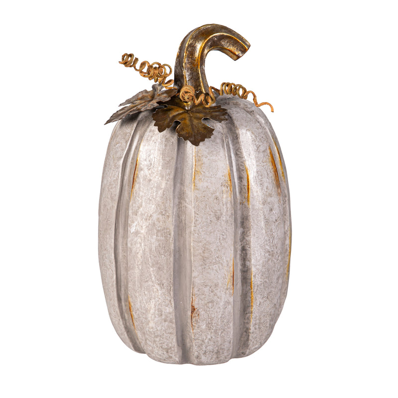 Evergreen Statuary,Resin Galvanized Pumpkin Statues, Set of 2,5.31x5.31x8.86 Inches