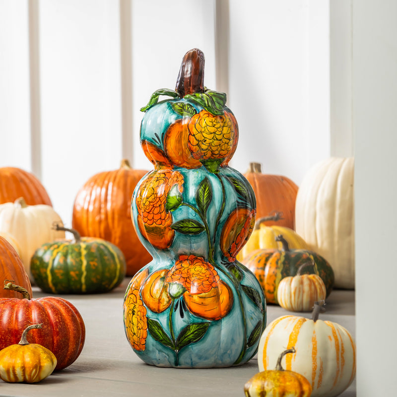 Evergreen Statuary,25" Stacked PaintedPumpkin,11.02x11.49x23.66 Inches