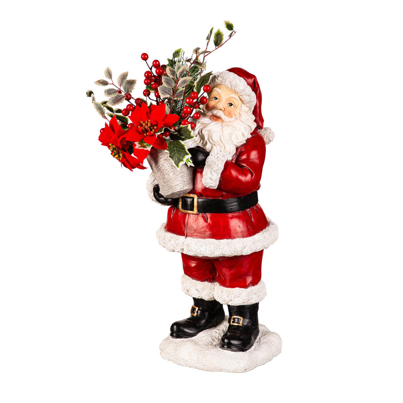 Resin Santa Statuary With Artificial Flower Pot,84g5342