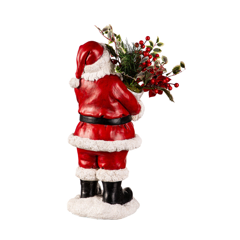 Resin Santa Statuary With Artificial Flower Pot,84g5342