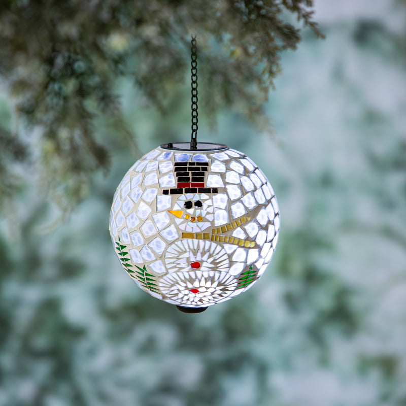 8" Solar Hanging Mosaic Gazing Ball, Snowman,84g5374