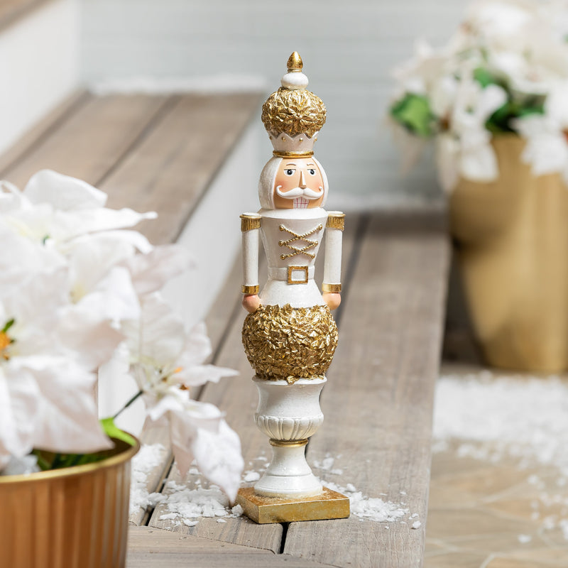 Polyresin White and Gold Nutcracker Statuary,84g5380