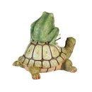 Pollinator Garden Statue, Resin Reading Frog Sitting On Snail & Turtle, 7"H