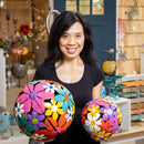 Palm Beach Garden Decor, Metal, Bright Floral Decorative Balls, Set of 3