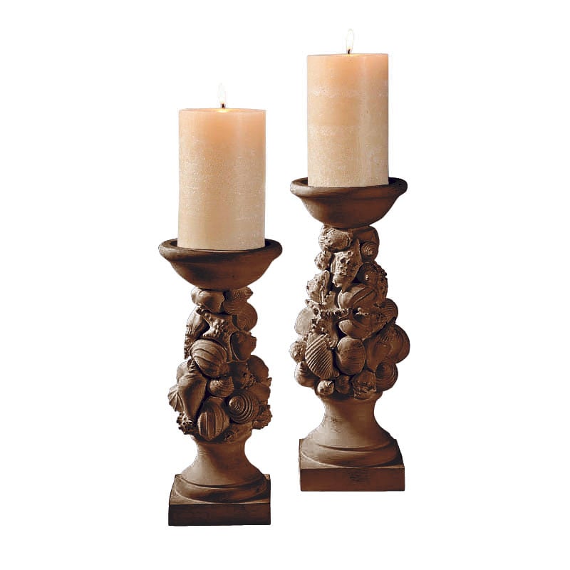 Resin Shell Look Candle Holder 14"/12" Set of 2 - Dark Oil Color,8chp010s