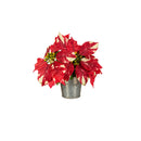 Multi Red Faux Poinsettias in Galvanized Pot, in Wooden Crate,8flp335