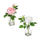 Artificial Cabbage Rose in Glass Vase Table Décor, Asst, 11.75"H