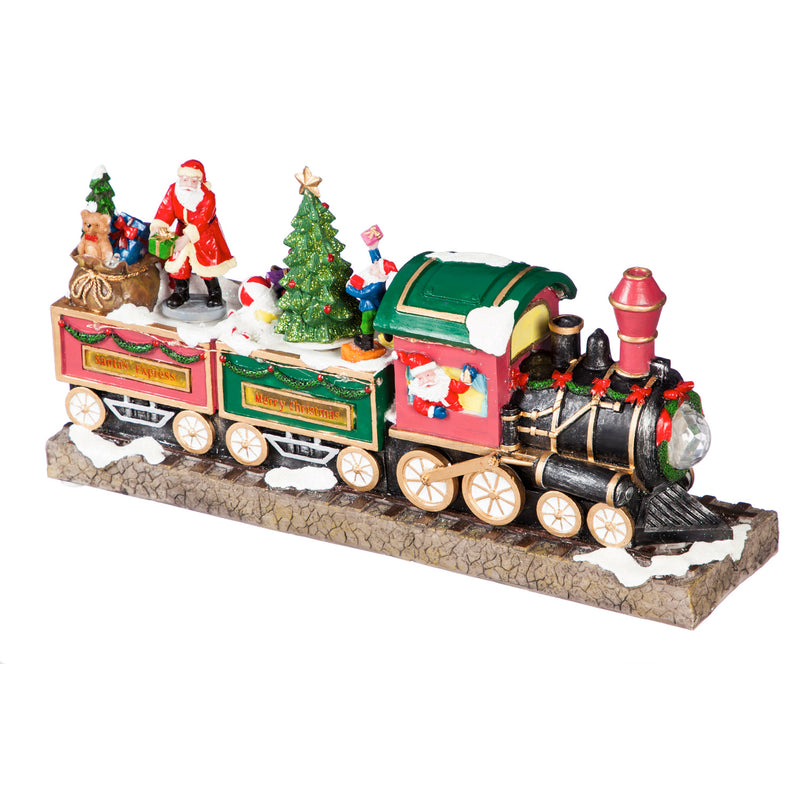 15'' LED Polyresin Musical Train Scene with 8 Holiday Songs and Animated Santa,8led366