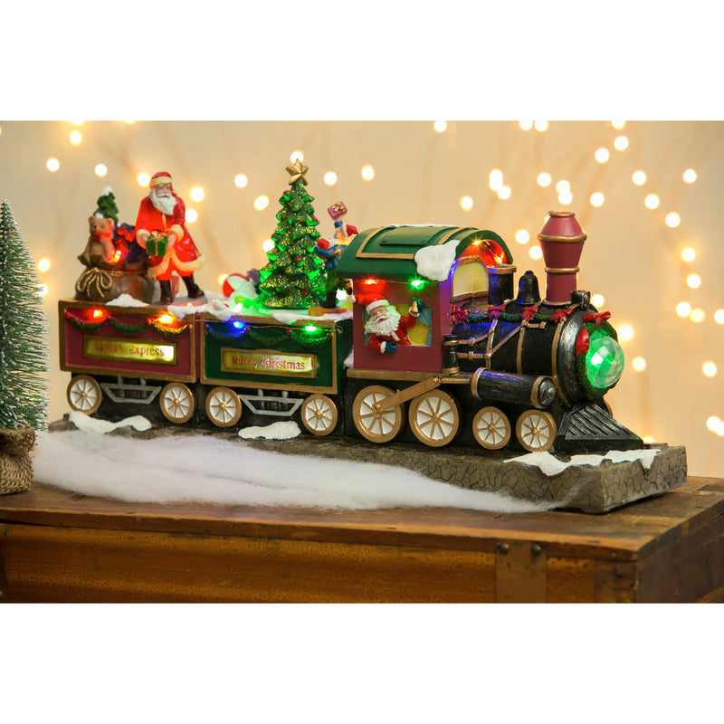 15'' LED Polyresin Musical Train Scene with 8 Holiday Songs and Animated Santa,8led366