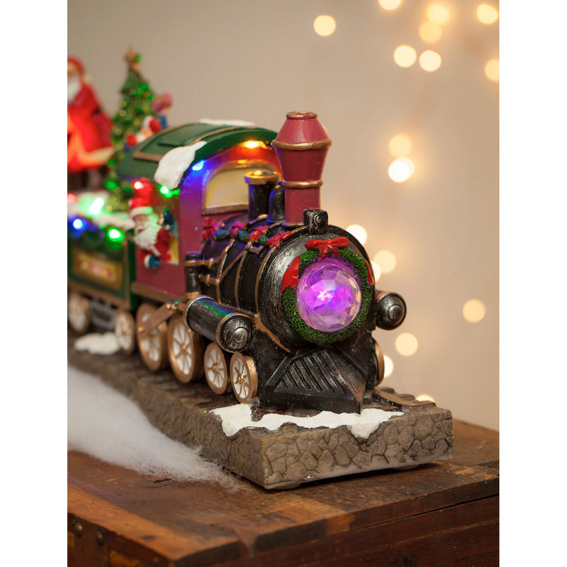 15'' LED Polyresin Musical Train Scene with 8 Holiday Songs and Animated Santa,8led366