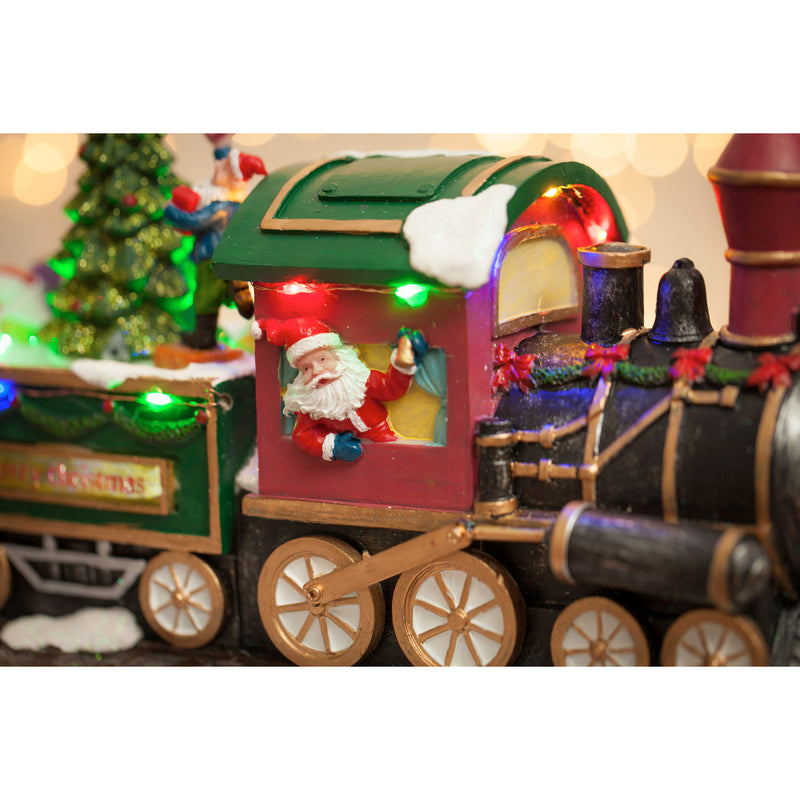 15'' LED Polyresin Musical Train Scene with 8 Holiday Songs and Animated Santa,8led366