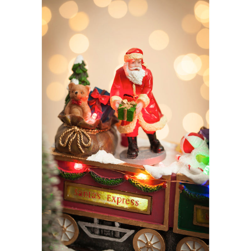 15'' LED Polyresin Musical Train Scene with 8 Holiday Songs and Animated Santa,8led366