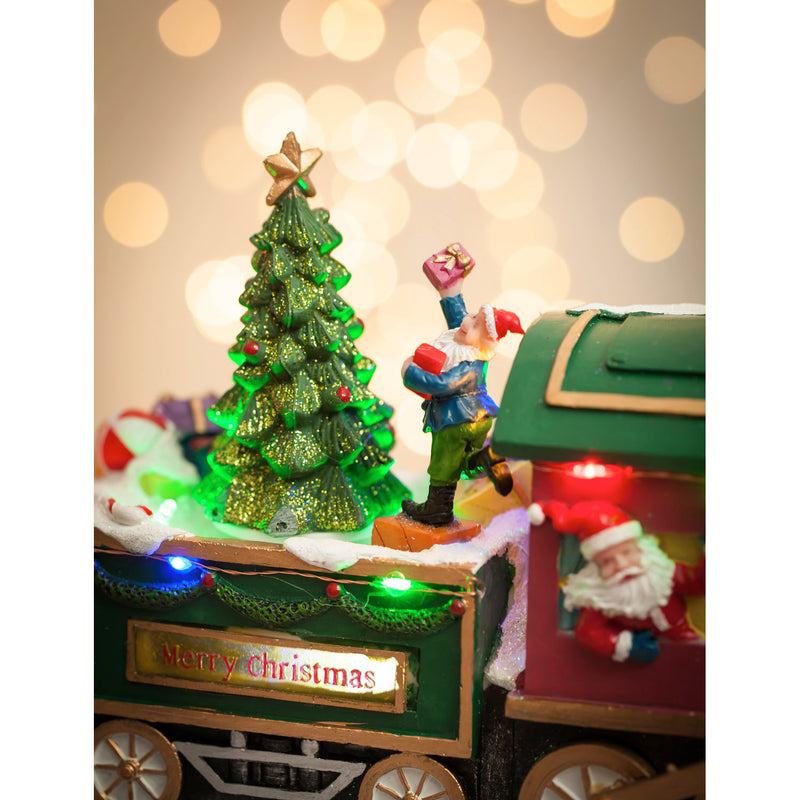 15'' LED Polyresin Musical Train Scene with 8 Holiday Songs and Animated Santa,8led366