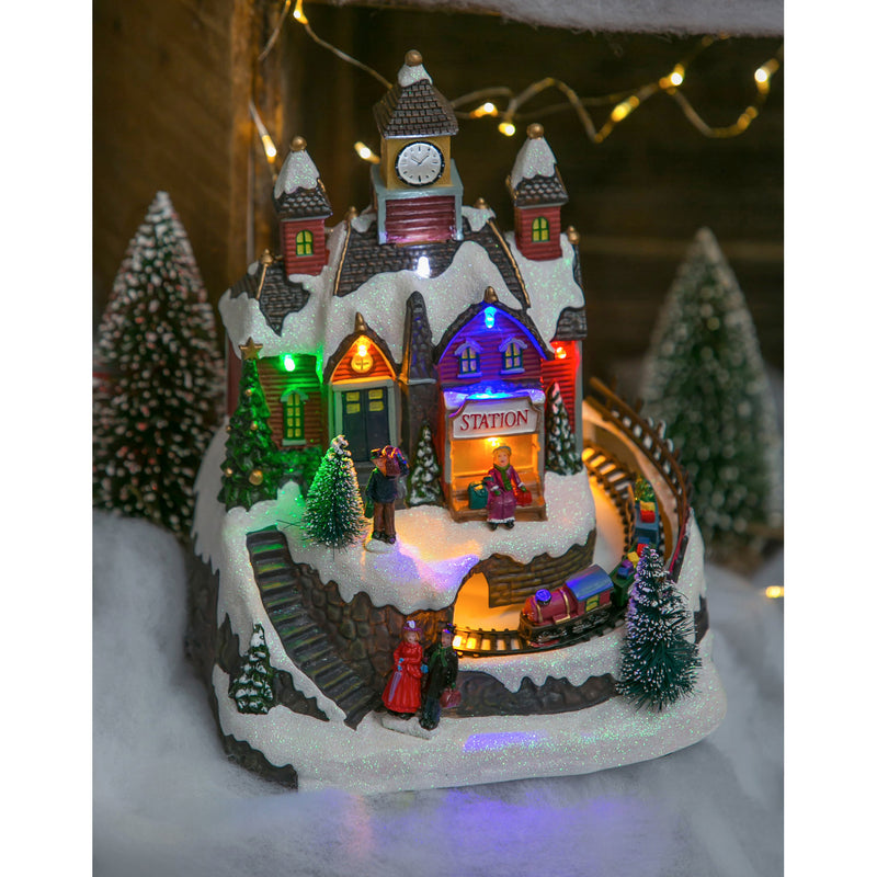 8'' LED Train Station Scene with Animated Train and 8 Holiday Songs,8led368