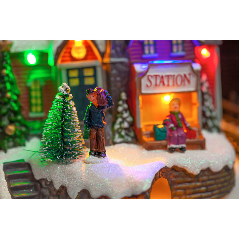 8'' LED Train Station Scene with Animated Train and 8 Holiday Songs,8led368