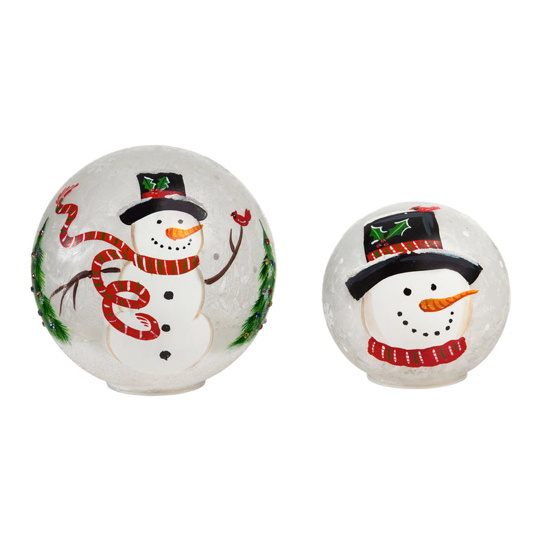 Glass Handpainted Snowman and Cardinal LED Globe, Set of 2,8led7186f