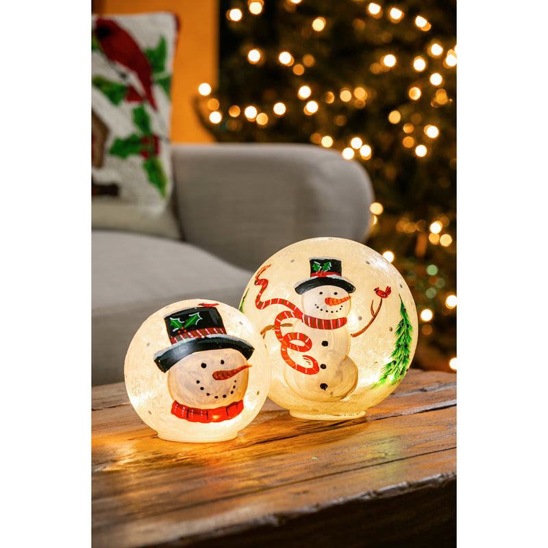 Glass Handpainted Snowman and Cardinal LED Globe, Set of 2,8led7186f