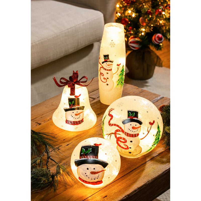 Glass Handpainted Snowman and Cardinal LED Globe, Set of 2,8led7186f