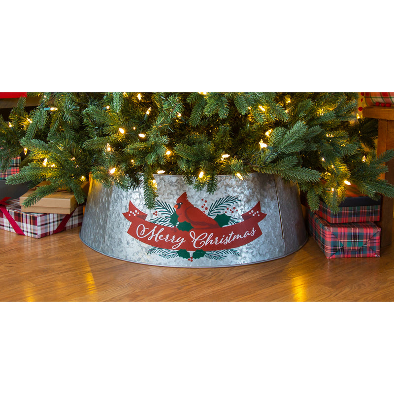 Evergreen Holiday Decorations,30" Metal Tree Collar "Merry Christmas",30x30x10.04 Inches
